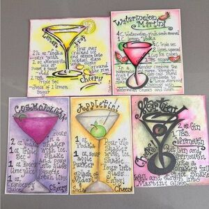 Colorful Cocktail Recipe Magnets - Lot of 5